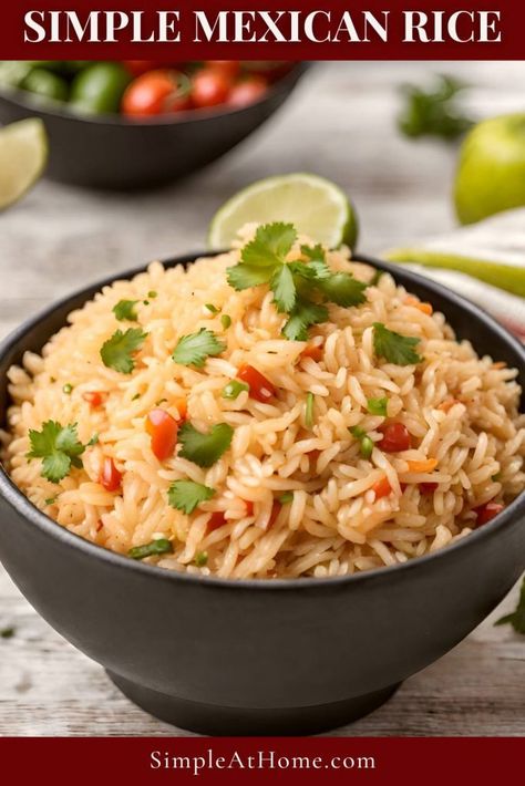 Simple Mexican Rice Recipe — Simple At Home Simple Mexican Rice, Fiesta Rice Recipe, Mexican Rice Recipe, Taquitos Recipe, Mexican Rice Recipes, Mexican Table, Chicken Taquitos, Mexican Rice, Recipe Simple