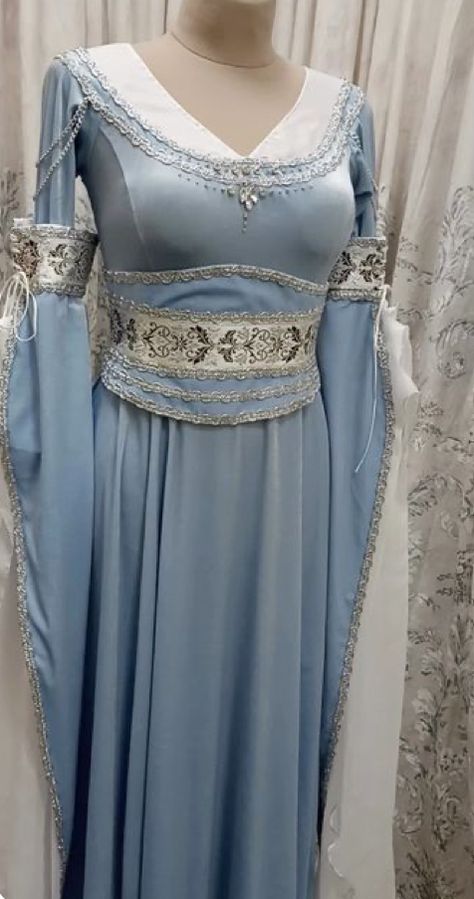 White Elven Dress, Light Blue Fantasy Dress, Blue Historical Dress, Silver Medieval Dress, Helaena Targaryen Dress, Light Blue Medieval Dress, Blue Elven Dress, Blue Medieval Gown, Blue Fantasy Outfit