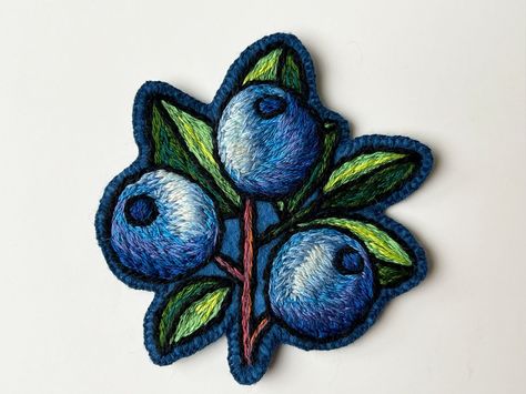 Handmade Botanical Flower Blueberry Patch, Embroidered Sew-on Appliqué, Boho Clothing Accessory, Hand-stitched Wearable One of A Kind Art - Etsy Hand Embroidered Patches, Embroidered Jacket, Botanical Flowers, Embroidered Patches, Boho Outfits, Hand Embroidered, Gift Card, Embroidery, Accessory Gift