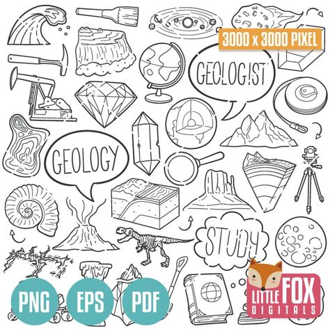 GEOLOGY Doodle Icon Vectors. Geologist School Earth Study - Etsy Geology Doodles, Geology Drawing, Geology Design, Geology Illustration, Scribble Design, Geology Art, Science Doodles, Doodle Icons, Hand Lines