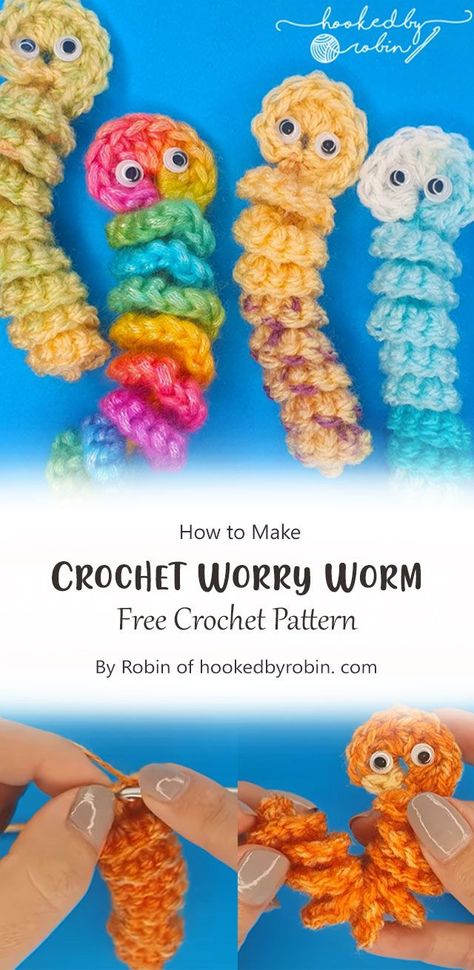 Crocheted Worry Worms Pattern, Crochet Worms Free Pattern, Knitted Worry Worm Pattern, Free Crochet Worm Pattern, Worry Worm Knitting Pattern, Crochet Worry Worm Pattern, How To Crochet Worry Worms, Free Worry Worm Crochet Pattern, Worry Worm Knitting Pattern Free