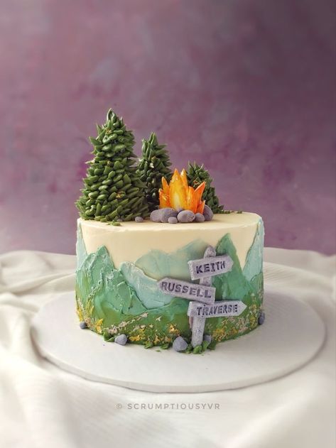 Mountain Themed Cake Ideas, Mountain Cake Decoration, Outdoor Theme Wedding Cake, Nature Theme Cake Ideas, Birthday Cake Mountain Theme, Outdoor Theme Birthday Cake, Mountain Cake Ideas Birthday, National Park Cake Ideas, Outdoor Theme Cake