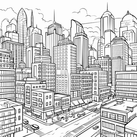 City Coloring Pages, Building Sketches, Architectural Painting, Blank Coloring Pages, Art Random, Kindergarten Coloring Pages, Building Sketch, Butterfly Plants, Free City