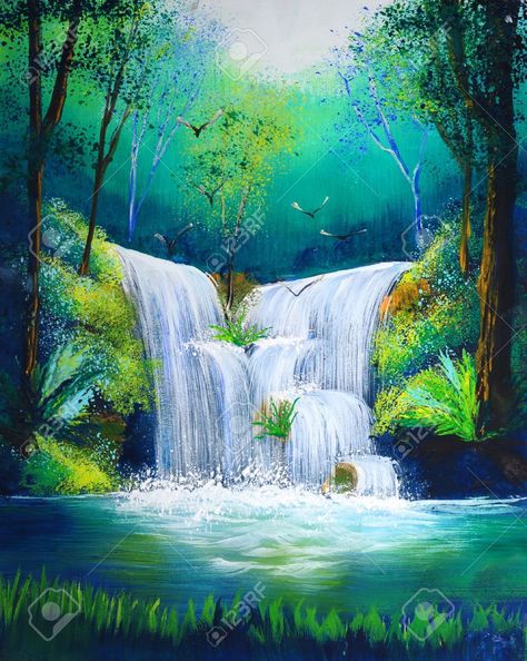 Water Falls Painting, Beginner Acrylic Painting Ideas, Falls Painting, Paint Mountains, Landscape Drawing Tutorial, Beginner Acrylic Painting, Abstract Painting Watercolor, Diy Acrylic Painting, Waterfall Painting