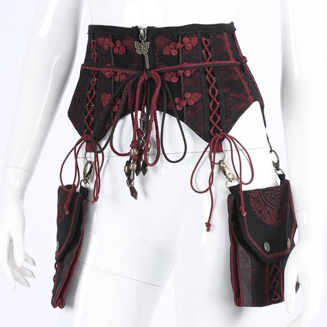 Ren Fair Accessories, Bard Clothes, Fantasy Shorts, Fantasy Belt, Waist Corset Belt, China Embroidery, Embroidery Corset, Thigh Bag, Chest Belt