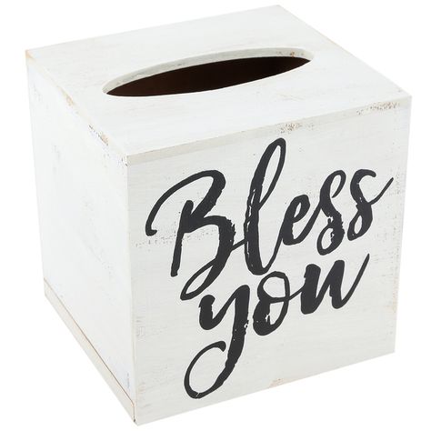 Get Young's, Inc., Bless You Tissue Box Holder, MDF Wood, White, 6 x 6 x 5 1/2 inches online or find other Decorative Accessories products from Mardel.com Wooden Tissue Box Covers, Car Show Ideas, Bathroom Storage Boxes, Cricket Crafts, Tea Boxes, Slide Box, Kleenex Box Cover, Glowforge Ideas, Wooden Home Decor