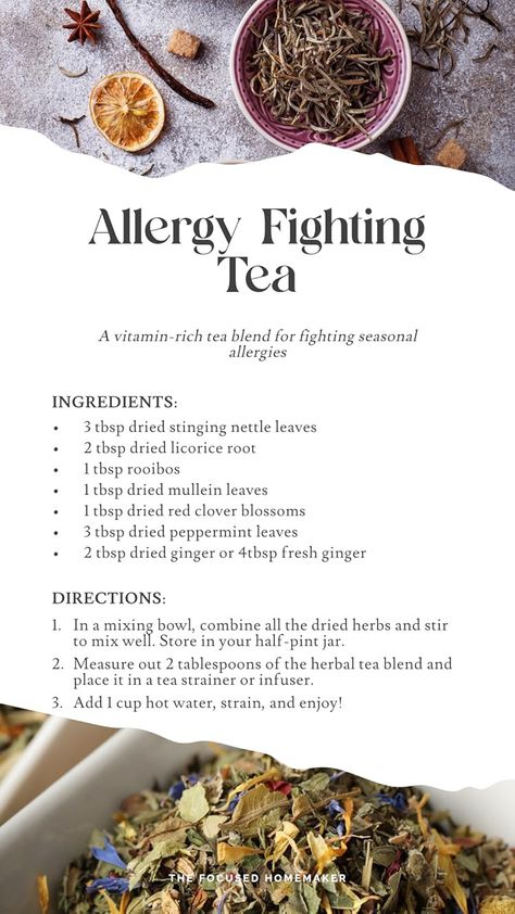 Self Care Recipes, Allergy Tea, Tea For Health, 365 Jar, Herbal Remedies Recipes, Sick Remedies, Herbal Teas Recipes, Herbal Recipes, Dry Ginger