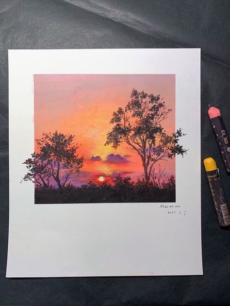 Nature Drawing Using Oil Pastels, Nature Painting Oil Pastel, Drawings Using Oil Pastels, Painting Ideas Without White Paint, Nature Reference For Painting, Painting Ideas Pastel Colors, Pastel Pictures Drawing, Oil Pastel Drawing Ideas Easy, Cool Oil Pastel Art