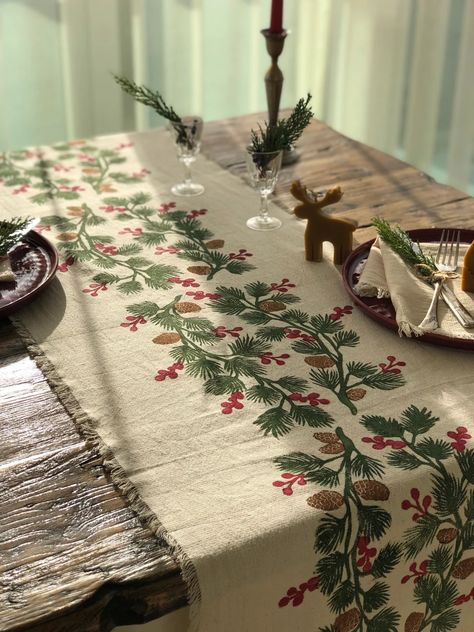 Search Xmas Table Runner, Runner Gift Ideas, Christmas Table Cloths, Christmas Table Runners, Pottery Barn Christmas, Printed Table Runner, Fabric Table Runner, Handmade Table Runner, Christmas Runner