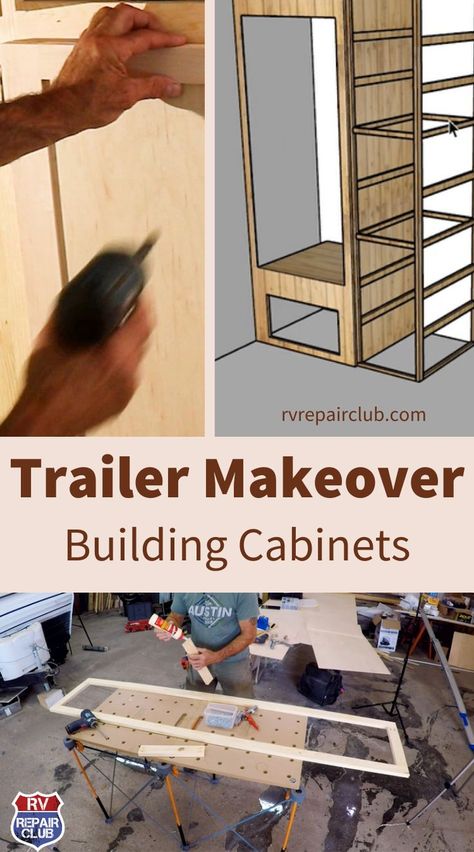 Diy Camper Cabinet Build, Building Rv Cabinets, Diy Rv Cabinets, Rv Cabinets Diy How To Build, Camper Entertainment Center Remodel, Rv Cabinets Remodel, Camper Cabinet Redo, Tv Cabinet Redo, Enclosed Trailer Cabinets