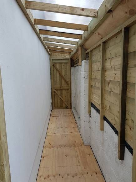 Lean To Shed Cabinteely | Side Passage Shed | Mac Carpentry. Side Alley Shed, Storage On Side Of House, Covered Side Passage, Side Passage Lean To, Side House Storage, Lean To Side Of House, Lean To Shed Ideas, Side Of House Storage, Alley Shed