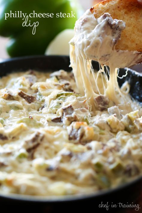 Steak Dip, Philly Cheese Steak Dip, Best Dip Recipes, Cheese Steak, Philly Cheese, Mozzarella Sticks, Buffalo Chicken Dip, Asiago, Football Food