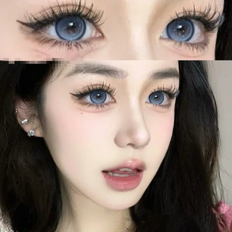 Blue contact lenses (two pieces) yv31374 Blue Contacts Makeup, Korean Contact Lenses, Blue Contact Lenses, Egyptian Makeup, Eye Contact Lenses, Switch Case, Grey Contacts, Girls Korean, Beauty Vibes