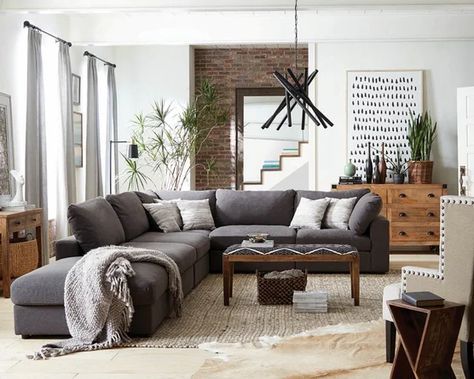 Latitude Run® Artzt 158" Wide Right Hand Facing Modular Corner Sectional with Ottoman | Wayfair Gray Sectional Living Room, Charcoal Sectional, Dark Grey Couch Living Room, Grey Sofa Living Room, Large Sectional Sofa, Grey Couch Living Room, Grey Sectional Sofa, Grey Sectional, Living Room Collections