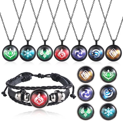 PRICES MAY VARY. -PACKAGE CONTAINS: The Genshin Impact God's Eye Necklace/Bracelets set includes seven necklaces of different elements, one bracelet and seven replaceable Genshin Impact glass gems with different Genshin Impact 7 element patterns. which includes Ice, Water, Grass, Fire, Wind, Thunder and Rock. You can match any bracelets with any necklaces as you want. Enough quantity for you to share with your family and friends. Enough quantity for you to share with your family and friends. -AD God Cosplay, Fire Necklace, Ice Necklace, Eye Of God, God's Eye, Cute Animal Quotes, Water Grass, Cosplay Jewelry, Gods Eye