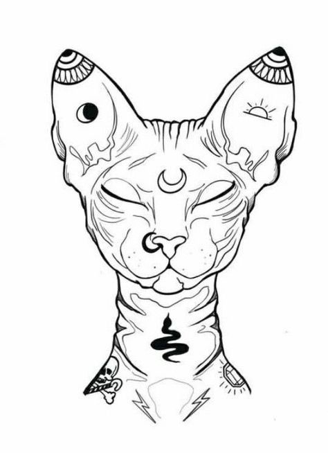 Sphynx Cat Tattoo, Tattoo Gato, Red Ink Tattoos, Dark Art Tattoo, Tattoo Style Drawings, Tattoo Stencil, Sphynx Cat, Coloring Book Art, Tattoo Design Drawings