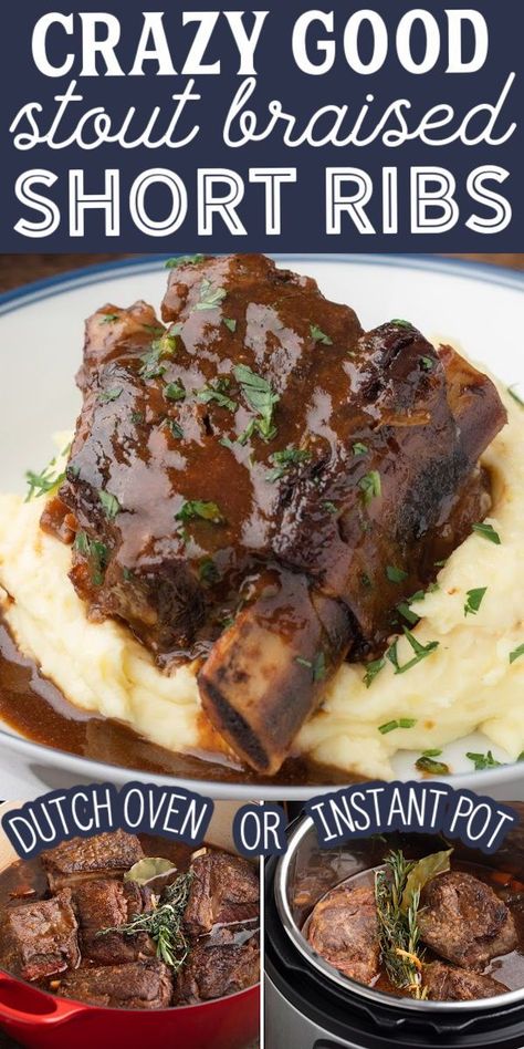 Best Short Rib Recipe, Short Rib Recipes Oven, Ribs Recipe Oven, Beer Braised Short Ribs, Beer Braised Beef, Instapot Recipes Chicken, Braised Short Ribs Recipe, Short Ribs Slow Cooker, Beef Ribs Recipe