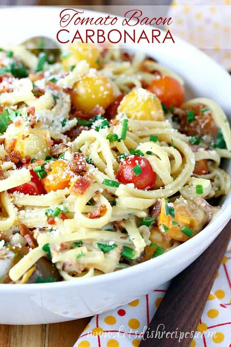 Tomato Bacon Carbonara Sauteed Cherry Tomatoes, Carbonara With Bacon, Slow Cooker Spaghetti Sauce, Bacon Carbonara, Slow Cooker Pasta Recipes, Slow Cooker Spaghetti, Tuscan Chicken Pasta, Cherry Tomato Recipes, Easy Pasta Dinner