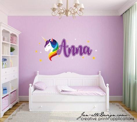 Unicorn Theme Room, Rainbow Theme Bedroom, Pony Bedroom, Girly Name, Unicorn Lamp, Unicorn Wall Decal, Theme Bedrooms, Unicorn Room Decor, Stickers Rainbow