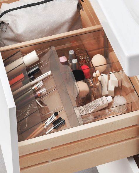 11 Best Organizers for Every Drawer in Your House | Ikea is a hero destination if you’re in the market for affordable organizers. The cult-favorite Godmorgan was designed specifically for the bathroom and helps banish makeup and skincare product clutter in one fell swoop via numerous compartments.  #organization #homeorganization #organizingideas #drawerorganization #realsimple Bathroom Drawer Organizer, Ikea Godmorgon, Bathroom Drawer Organization, Dresser Drawer Organization, Makeup Drawer Organization, Bathroom Drawers, Ikea Bathroom, Bathroom Organization Diy, Organized Desk Drawers