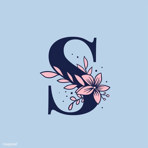 Botanical capital letter S vector | free image by rawpixel.com / Tvzsu Botanical Capital Letter, Alphabet Typography, Letter Art, Letter S, Alphabet, Typography, Floral, Blue