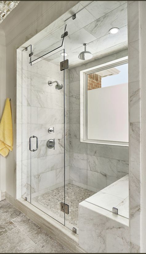 Shower With Big Window, Master Shower With Window, Shower Remodel With Window, Showers With Windows In Them, Walk In Shower With Window, Shower With Window, Sliding Door Fittings, Shower Redo, Bathroom Trim