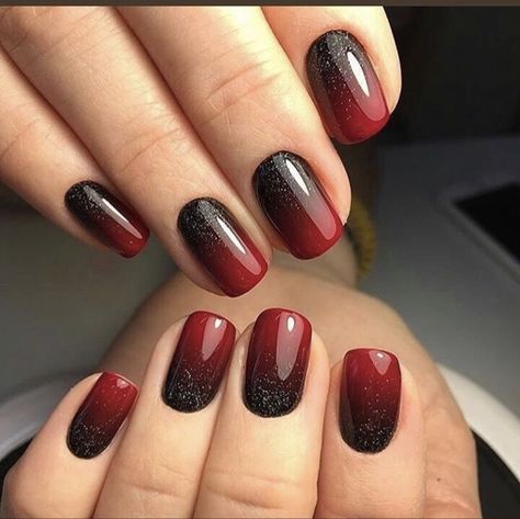 Sns Nails Designs, Black Ombre Nails, Red Ombre Nails, Red Gel Nails, Unghie Sfumate, Dark Red Nails, Sns Nails, Ombre Acrylic Nails, Easy Nails