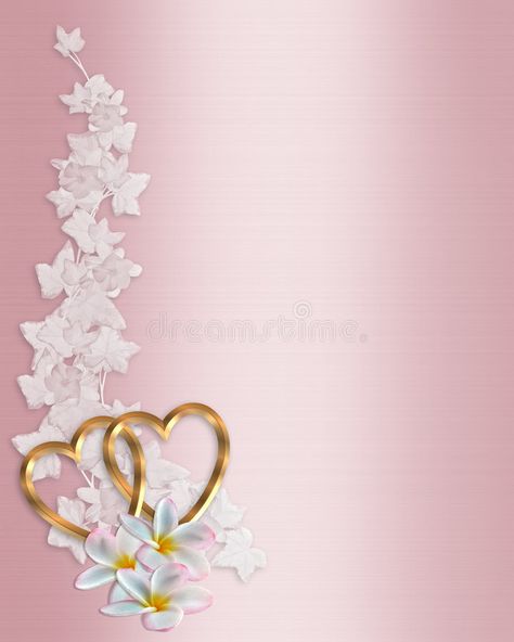 Wedding Invitation Pink Plumeria. 3D Illustrated Gold Hearts and flowers design element for Valentine , wedding invitation background, border or frame with copy vector illustration Backgrounds For Wedding Invitations, Wedding Invitation Pink And Gold, Wedding Anniversary Background Wallpaper, Wedding Borders Frames, Wedding Frame Background, Wedding Poster Background, Wedding Frame Design, Wedding Card Background, Wedding Poster Design