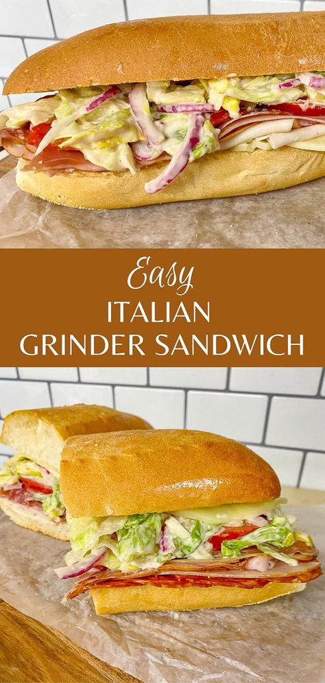 Grinder Sandwich (TikTok Viral Recipe) Sandwich Tiktok, Italian Sandwich Recipes, Grinder Salad, Hoagie Sandwiches, Grinder Sandwich, Club Sandwich Recipes, Italian Sandwich, Pizza Sandwich, Deli Sandwiches