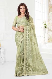 Show details for Essential Pastel Green Designer Embroidery Net saree Green Net Blouse Designs, Pastel Green Saree, White Saree Blouse, Net Blouse Designs, Net Saree Blouse, Collar Kurti Design, Shimmer Saree, Green Sarees, Indo Western Saree