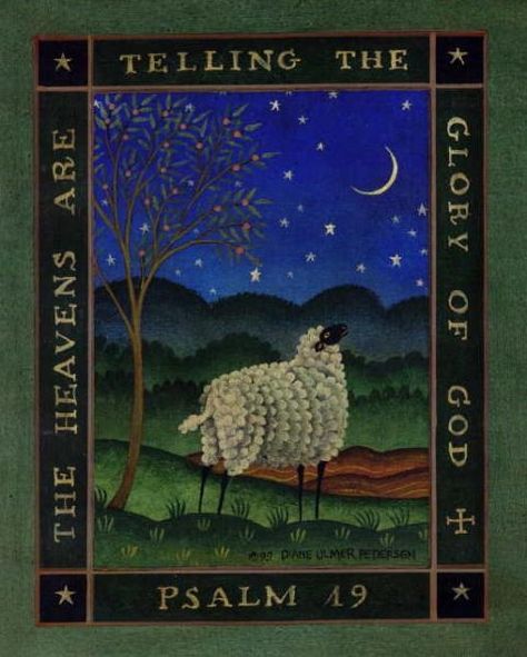 Psalm 19 | American Folk Art Painting - Diane Ulmer Pedersen American Folk Art Painting, Psalm 19, Primitive Painting, Americana Art, Arte Folk, Sheep Art, A Sheep, Primitive Folk Art, American Folk Art