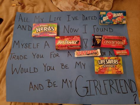 How I ask my girlfriend out!! Super easy and cute!! Ask To Be Gf Ideas, Asking To Be My Gf, Cute Valentines Asking, Asking To Be Girlfriend Ideas Creative Poster, Cute Ways To Get Asked Out, Cute Ask Out Ideas, Ways To Ask A Guy To Be Your Boyfriend, Ways To Ask Someone To Be Your Boyfriend, Will You Be My Girlfriend Proposal Ideas Creative