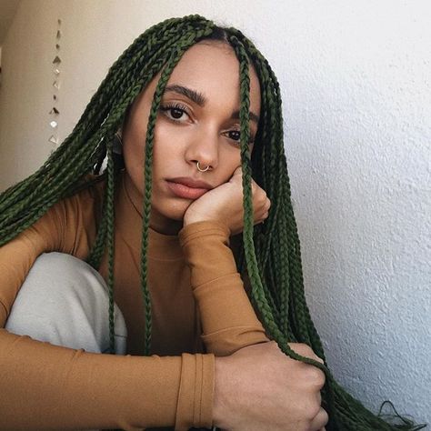 Nataly Neri| olive green braids Braids Green, Colored Braids, Cute Braided Hairstyles, Happy Hair, Hair Crush, Natural Hair Journey, One Hair, Twist Braids, Hair Waves