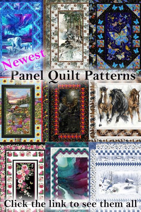 Get a look at what is new. We are featuring our newest panel patterns. These patterns are all based upon just released fabric lines. come and browse our selections. Quilt Pattern Using A Panel, Queen Size Panel Quilt Pattern, Northcott Panel Quilts, Panel Quilts Patterns, Fabric Panel Quilts Ideas, Free Panel Quilt Patterns Printables, Quilts Made From Panels, Ideas For Panel Quilts, Fabric Panel Quilts Free Pattern