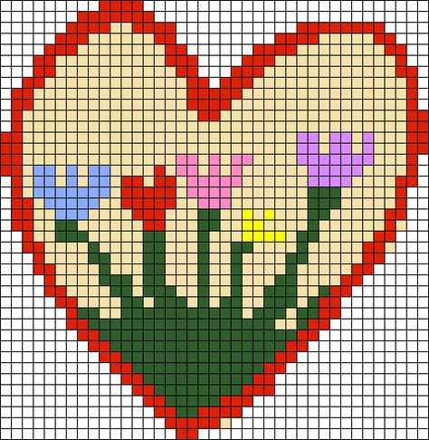 Alpha pattern #129887 | BraceletBook Heartstopper Alpha Pattern, Floral Alpha Pattern, Cute Alpha Patterns, Simple Tapestry, Pixel Grid, Crochet Grid, Flowers Heart, Graph Crochet, Tiny Cross Stitch