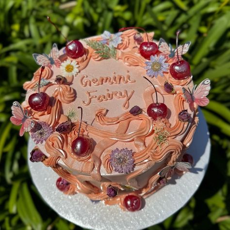 Gemini Fairy🧚‍♀️✨🍒 Theme was: summer sensual fairy party🧚‍♀️☀️🍒 so so happy with how this cake came out 🥹 • • • #cutecakes #vintagecakes #heartcakes #occakes #socalcakes #birthdaycakeinspo #orangecountycakes #weddingcakes #ocevents #cakes #cakebusiness #fairycake #summerfairy #fairytheme #summercake Fairy Birthday Cake, Fairy Theme, 21st Cake, Gemini Birthday, Heart Cakes, Summer Fairy, Fairy Cake, Summer Cakes, Fairy Party