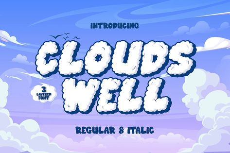 Clouds Well - 3d Decorative layered display font, Decorative ft. clouds & 3d - Envato Cloud Font, Display Font, Photoshop, Map