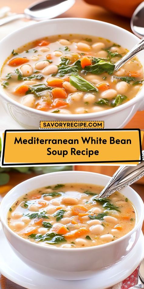 Looking for a comforting dish that warms your soul? This Mediterranean White Bean Soup is packed with flavors and nutrients, making it a perfect addition to your Mediterranean dinner ideas. Don’t forget to save this recipe for cozy nights and healthy meals ahead! Mediterranean Dinner Ideas, Mediterranean Dinner, Mediterranean Recipes Healthy, White Bean Soup Recipes, Savory Recipe, Bean Soup Recipe, Bean Soup Recipes, White Bean Soup, White Bean