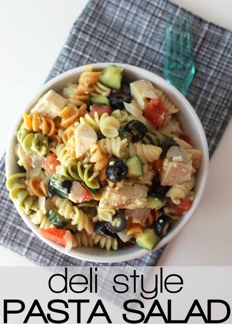 easy deli style pasta salad with grilled chicken Pasta Salad With Ham, Salad With Ham, Salad With Grilled Chicken, Deli Style, Pasta Salad Recipe, Grilled Chicken Salad, Salad Bar, Pasta Salad Recipes, Summer Salads