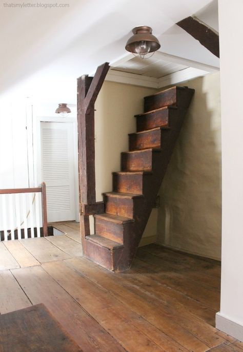 DIY hallway makeover in an antique 1740 saltbox farmhouse Attic Gym, Cedar Paneling, Attic Staircase, Hallway Makeover, Tiny House Stairs, Attic Loft, Loft Stairs, Attic Conversion, Attic Room