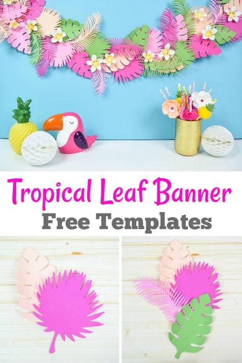 Cricut Tropical Decor, Tropical Leaf Template, Flamingo Classroom Decor, Tropical Theme Classroom Decor, Tropical Bulletin Board, Tropical Banner, Hawaiian Classroom Theme, Tropical Classroom, Tropical Classroom Decor