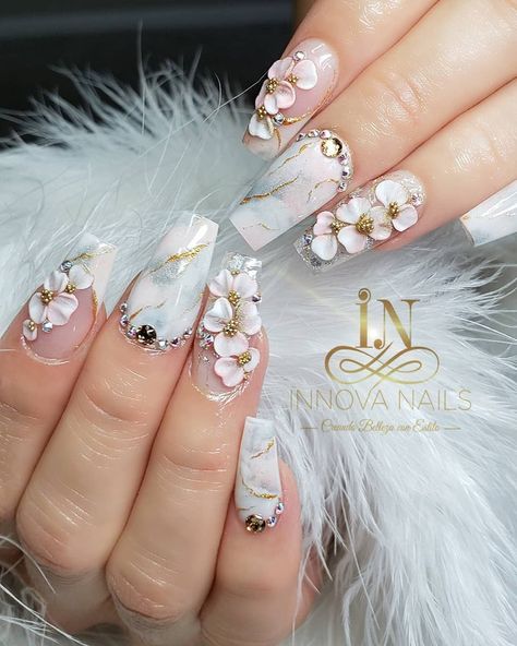 Nailart Glitter, Acrylic Coffin Nails, 3d Nail Designs, 3d Nail Art Designs, Marble Nail Designs, Her Nails, Acrylic Coffin, Popular Nails, Marble Nails