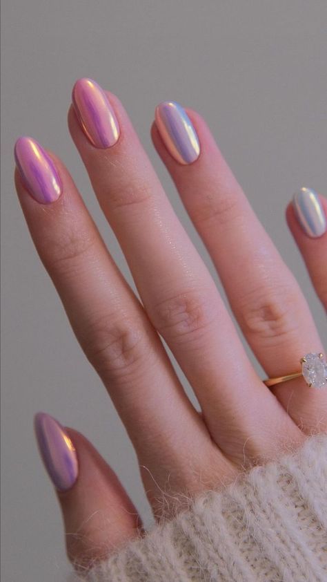 Colourful Chrome Nails, Pink Ombre Chrome Nails, Ombré Chrome Nails, Summer Chrome Nails, Ombre Chrome Nails, Short Oval Nails, Oval Nails Designs, Pink Chrome Nails, Chrome Nails Designs