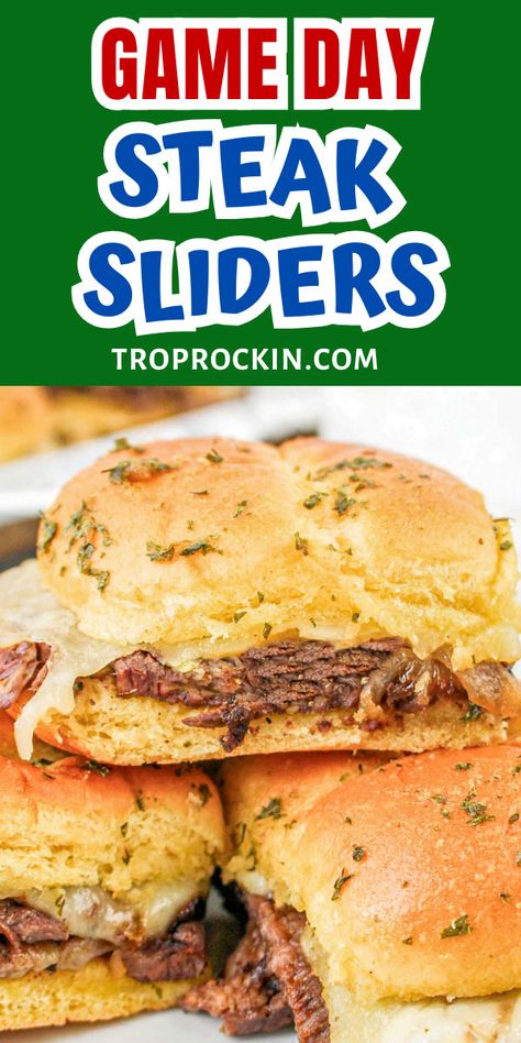 Steak and Cheese Sliders Steak And Cheese Sliders, Pizza Stuffed Peppers, Steak Sliders, Steak And Cheese, Air Fryer Recipes Appetizers, Flexitarian Recipes, Football Party Foods, Cheese Sliders, Beef Sliders