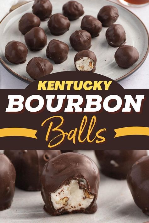 Try these Kentucky bourbon balls for treats you won't forget! Made with chopped nuts, powdered sugar, semi-sweet chocolate, and bourbon, you'll absolutely devour them! Chocolate Bourbon Desserts, Best Bourbon Balls Recipe, Easy Bourbon Balls Recipe, Ky Bourbon Balls, Bourbon Cooking Recipes, Bourbon Balls Without Pecans, Boozy Chocolate Truffles, Bourbon Candy Recipes, Kentucky Bourbon Balls Recipe