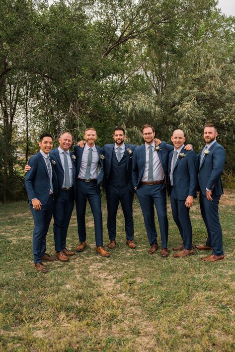 Groomsmen in Navy Blue suits for a dusty blue wedding in Fort Collins, Colorado. #dustybluewedding #navybluesuit #FortCollinsWedding Blue Groomsmen Attire, Navy Blue Groomsmen, Blue Groomsmen Suits, Navy Blue Wedding Theme, Blue Groomsmen, Navy Groom, Navy Suit Wedding, Wedding Groomsmen Attire, Groom And Groomsmen Suits