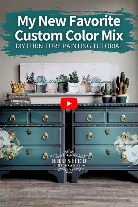 Dixie Belle Chalk Paint Furniture Green, Blended Chalk Paint Furniture, Teal Dresser Makeover, Teal Furniture Bedroom, How To Blend Chalk Paint On Furniture, Dark Teal Dresser, Blended Painted Furniture, Chalk Paint Dresser Ideas Color Combos, Teal Dresser Diy