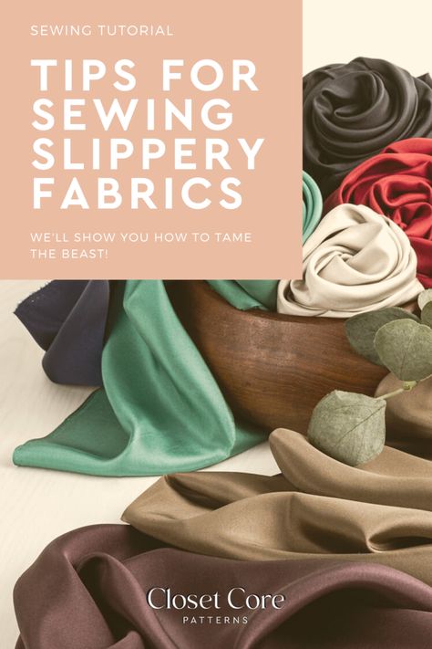 Learn how to cut, baste and sew slippery and delicate fabrics like silk and viscose with these great tips from Closet Core Patterns. Closet Core Patterns, Tips For Sewing, Creative Napkins, Sewing Tricks, House Hacks, Pretty Crafts, Pattern Weights, Couture Sewing Techniques, Sewing Fabrics