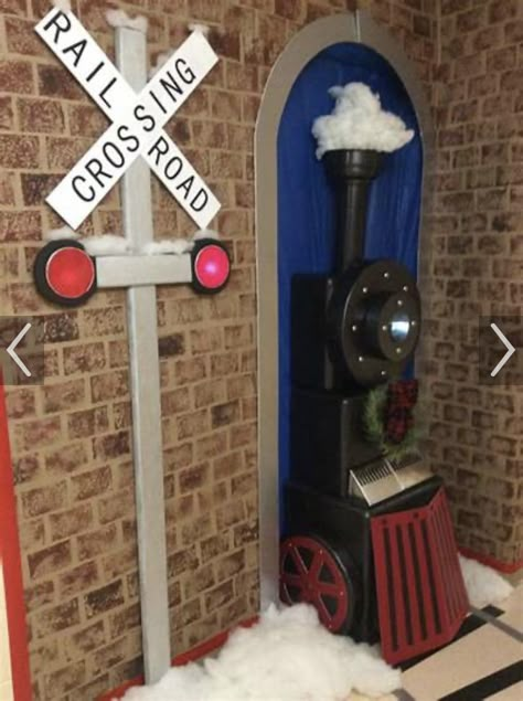 Christmas Train Door Decoration, Christmas Door Decorating Contest Polar Express, The Polar Express Door Decoration, Polar Express Door Decorating Contest, Polar Express Door Decorations Classroom, Polar Express Door Decorations, Polar Express Door, Train Vbs, Train Door