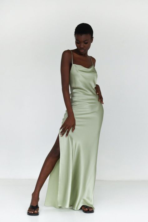 Light Green Silk Dress Long, Sage Slip Dress, Sage Green Silk Bridesmaid Dresses, Sage Green Bridesmaid Dresses Black Women, Green Bridesmaid Dresses Silk, Sage Green Bridesmaid Dresses Silk, Pale Green Bridesmaid Dresses, Sage Silk Dress, Sage Green Slip Dress